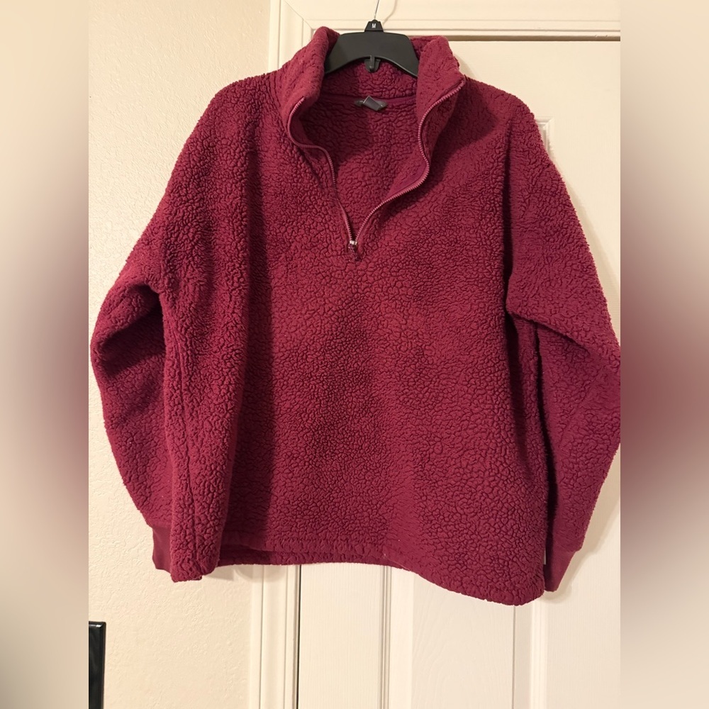 Eddie Bauer Burgundy Sherpa Quarter-Zip Pullover